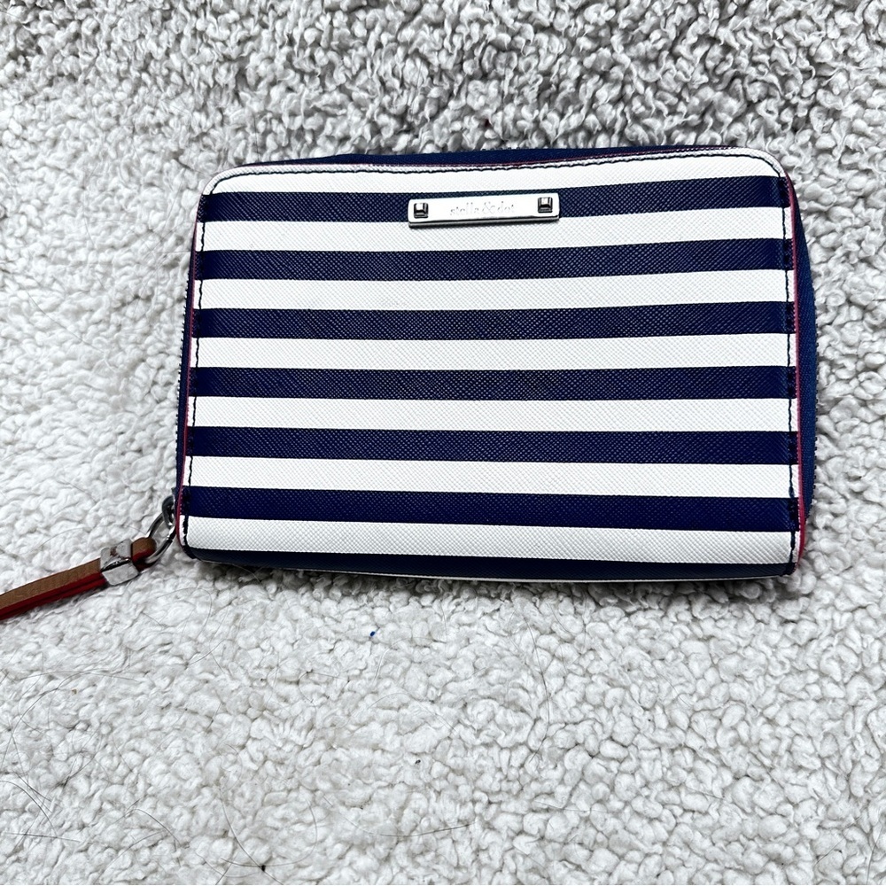 Stella & Dot , Navy & White Striped Vegan Wallet , Red Trim